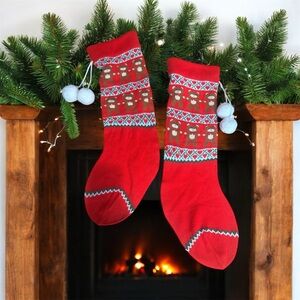 Festive Red Christmas Stockings with Bears